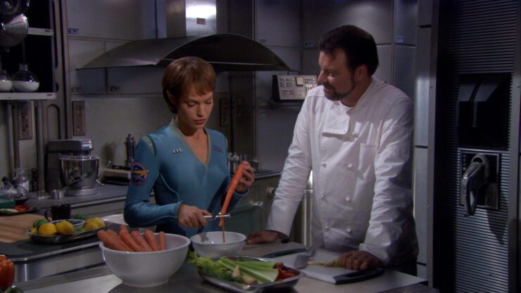 Screenshot of T'Pol (Jolene Blalock) and Riker (Jonathan Frakes) in the series finale of Star Trek: Enterprise