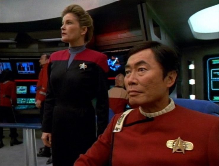 Kate Mulgrew and George Takei in Star Trek: Voyager